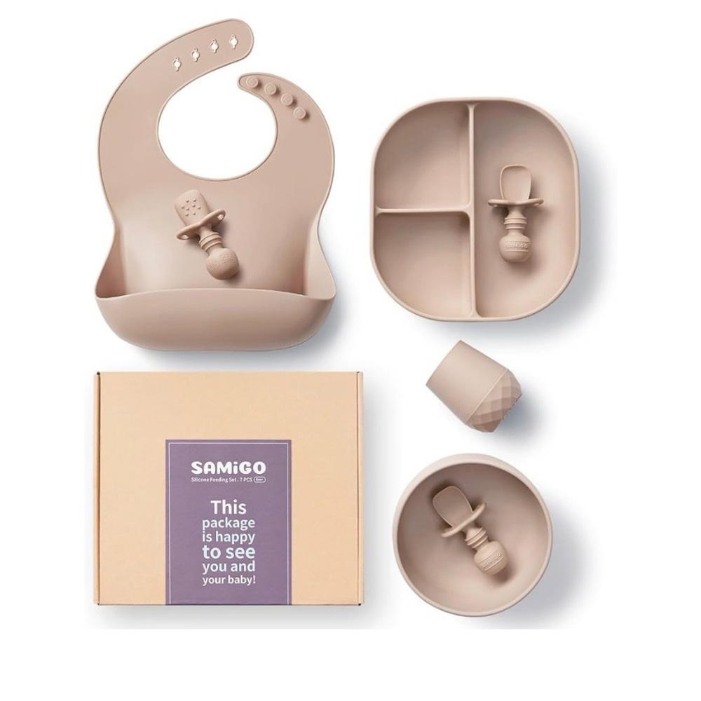 White marble Silicone Baby Bib & Feeding Set — brand new actual color 3rd pic
